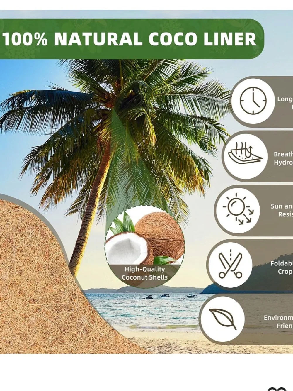 36'' Trough Coco Liners 3 Pack, Natural Coconut Coir Fiber 047